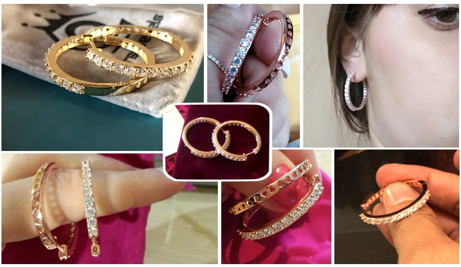 ORSA JEWELS Цвет Розовое Золото Большие Серьги-Кольца Украшенные Камнями Роскошные ААА Фианит Модные Женские Круглые Серьги-Кольца с Фианитом ОЕ143
