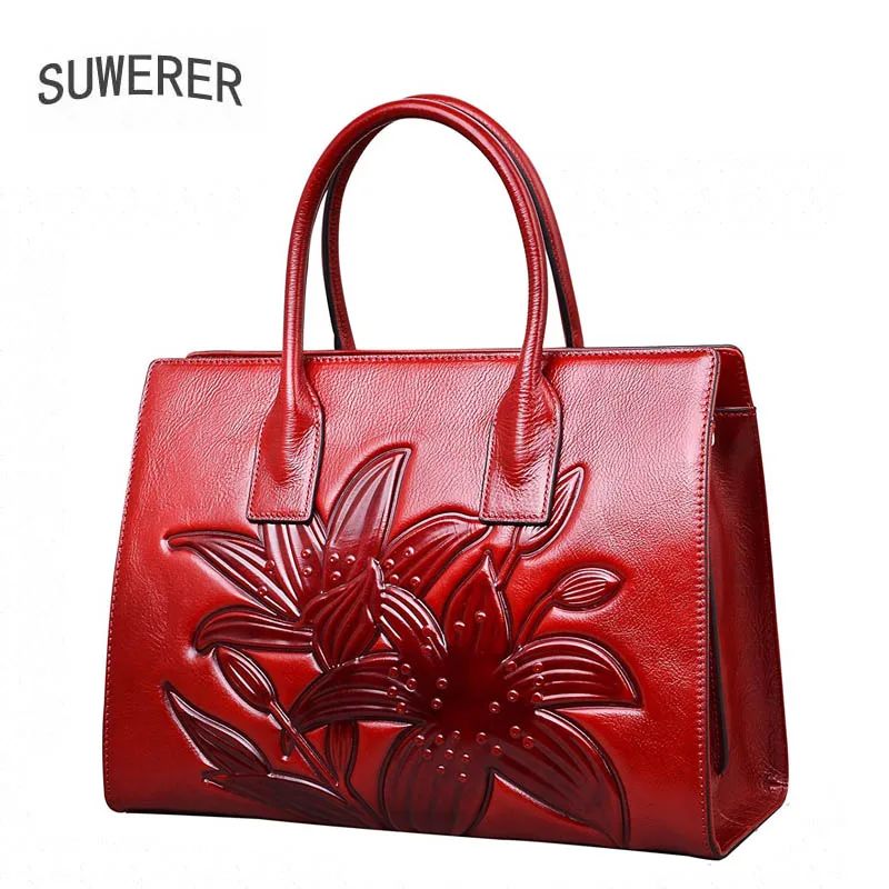 

SUWERER 2020 New Women Genuine Leather bags fashion luxury top cowhide Crocodile pattern bags for women leather handbags