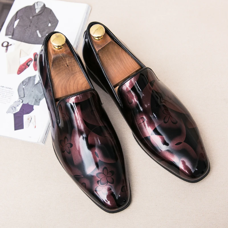 Мужские туфли из лакированной кожи с цветочным принтом|shoes brand|shoes forshoes for men |
