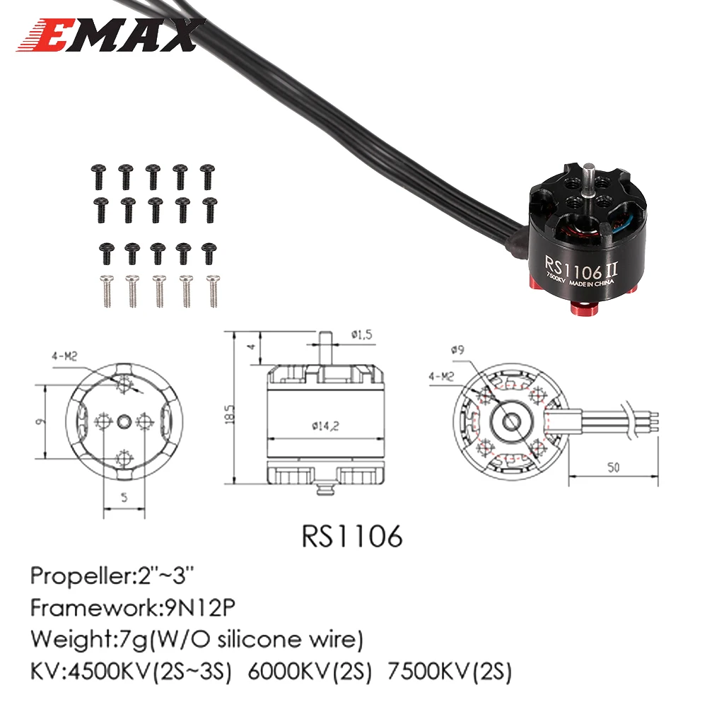 RC Motor EMAX RS1106 4500KV/6000KV/7500KV миниатюрный бесщёточный электродвигатель для FPV Racing MINI