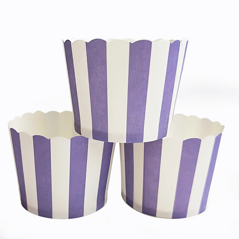 100 шт. фиолетовые белые зеленые Полосатые Бумажные поддоны для торта капкейков