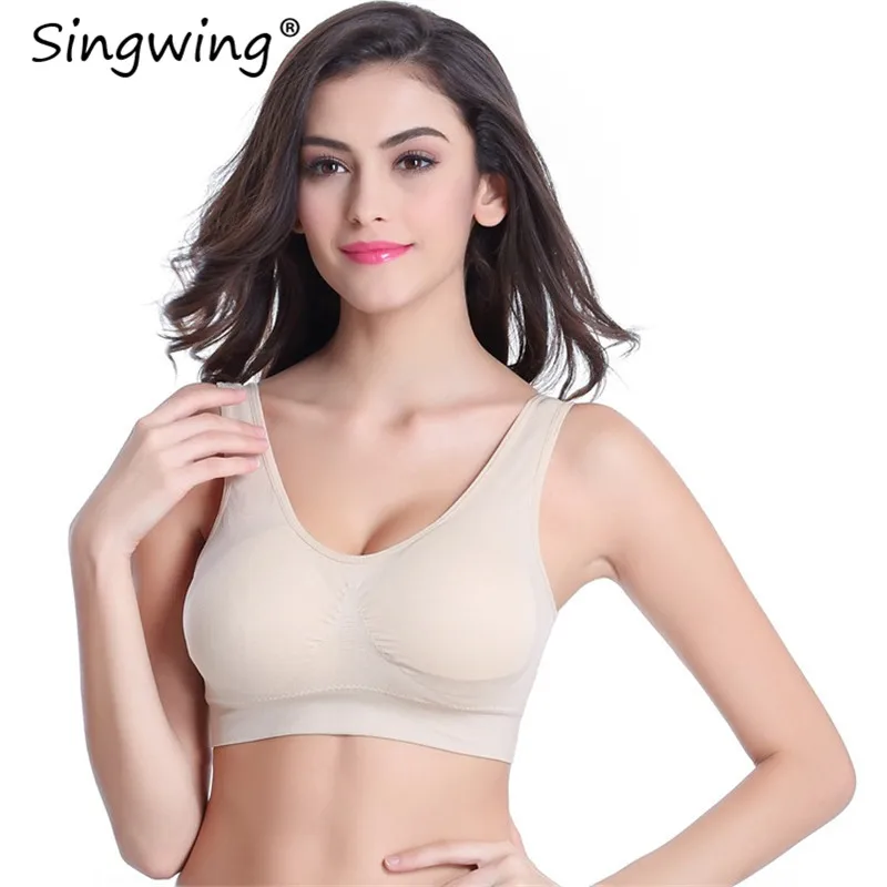beige Singwing удобный бесшовный бюстгальтер двухслойный с бесплатной подвижной губкой сексуальный бюстгальтер для досуга для женщин для фитнеса с накладкой размера плюс - Цвет: beige