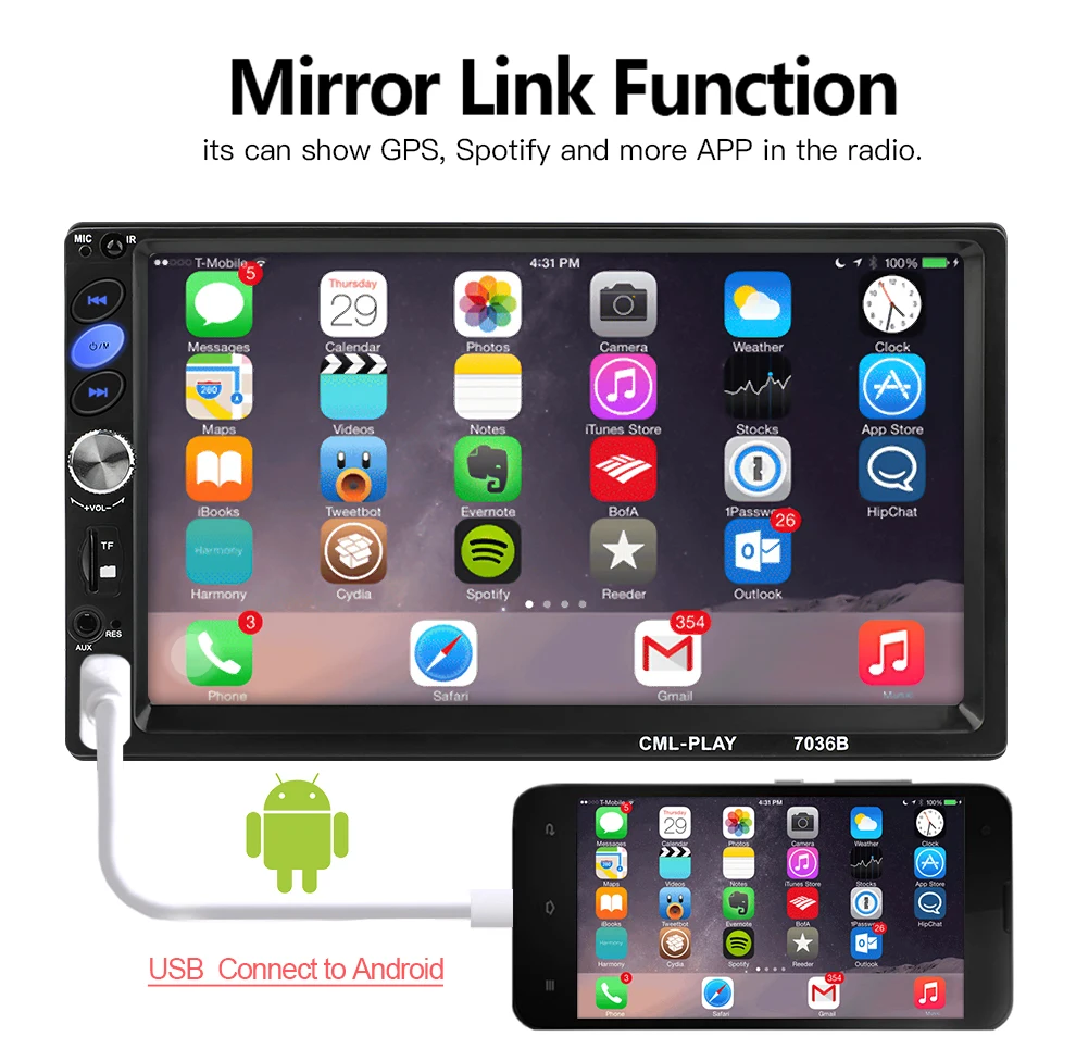 7036B 2din автомобильный радиоприемник 7 &quotсенсорный экран Mirrorlink Android проигрыватель