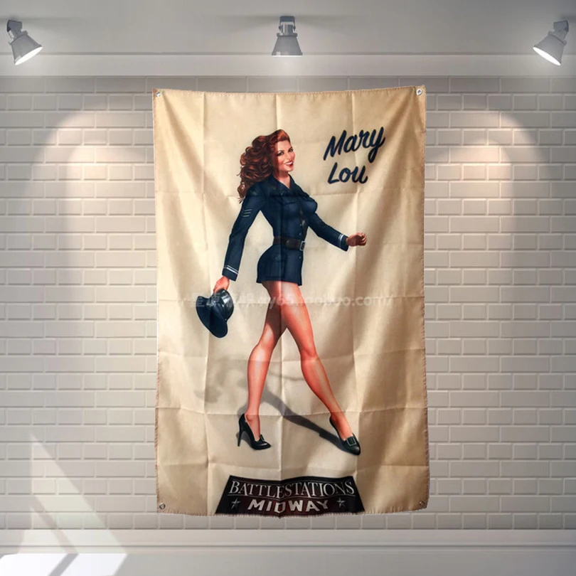 

"Mary Lou" Retro Poster Banners Bedroom Modeling Studio Wall Decoration Hanging curtains Waterproof Cloth Polyester Fabric Flags