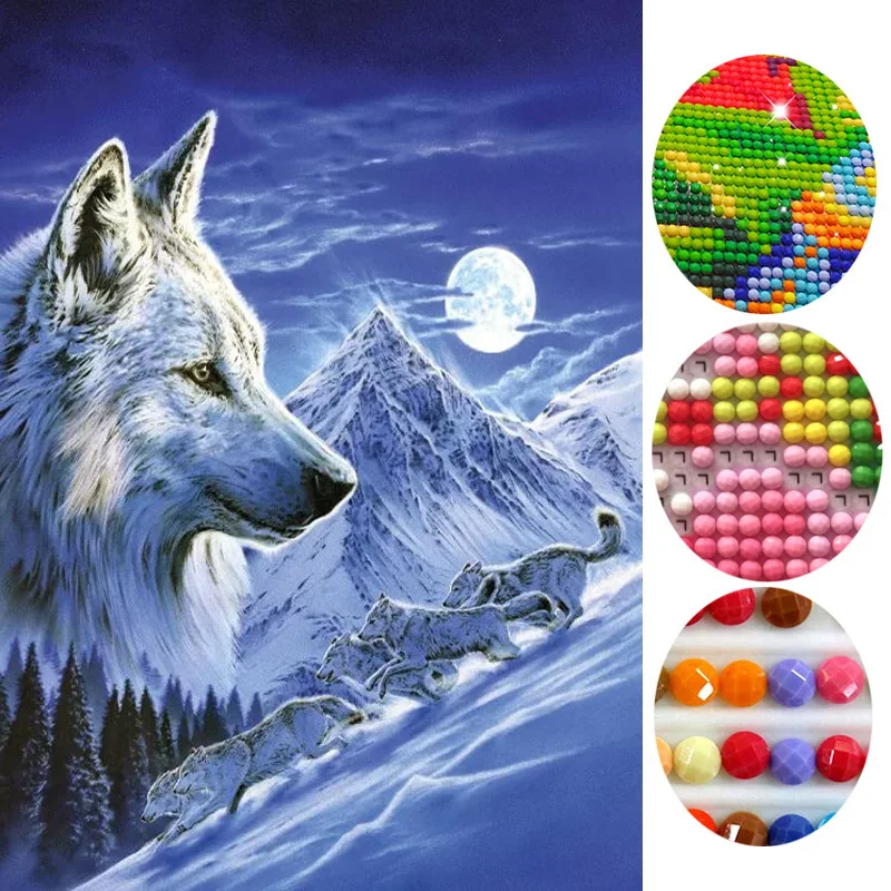 5D поделки алмазов картина Снег Волк Pattern Круглый Алмазная мозаика живопись