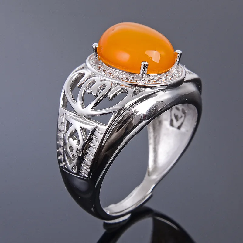 MeiBaPJ 9*11 Real Natural Chalcedony Gemstone Men Ring or Empty Support 925 Sterling Silver Fine Wedding Jewelry | Украшения и