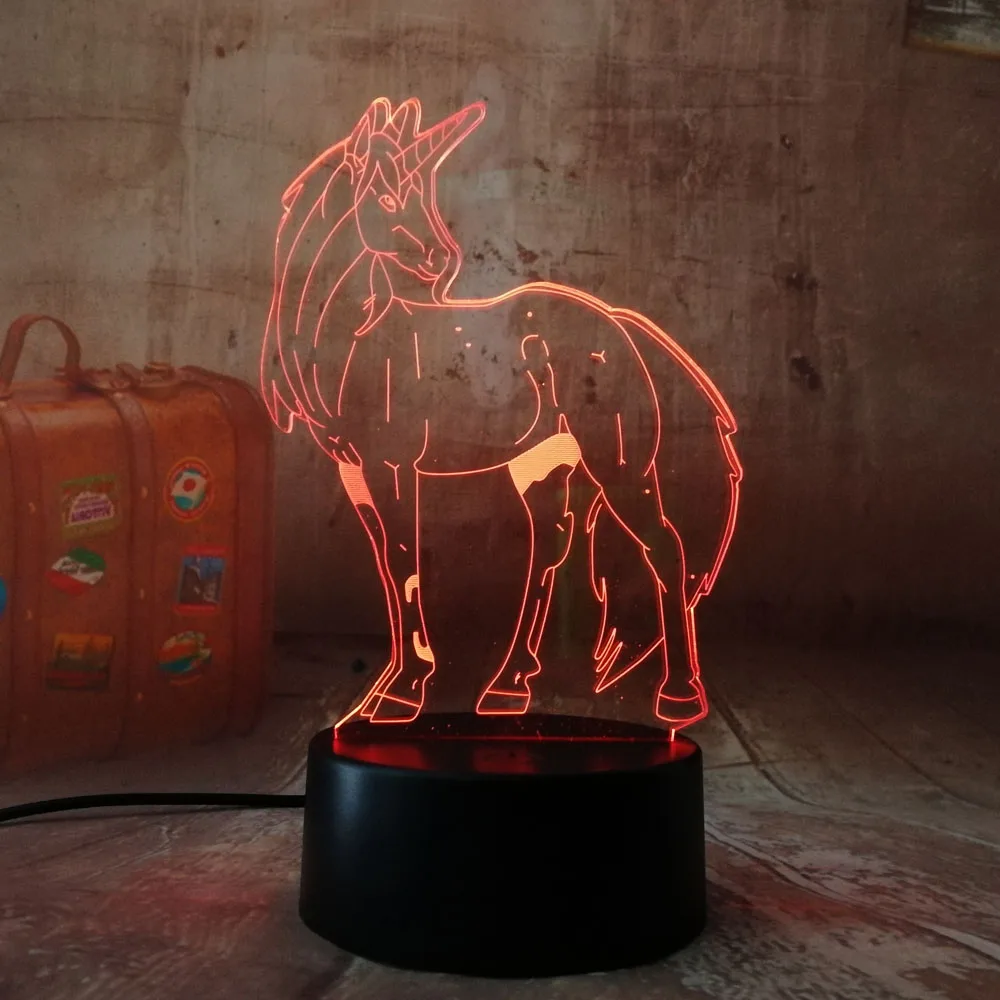 Новый 2019 3D RGB светодиодный ночной Светильник Единорог Лошадь мульти Цвет 7 цветов