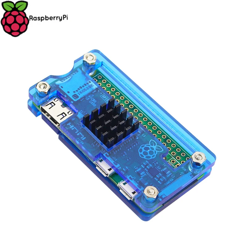 Акриловый чехол Raspberry Pi Zero с радиатором прозрачный черный корпус синяя коробка