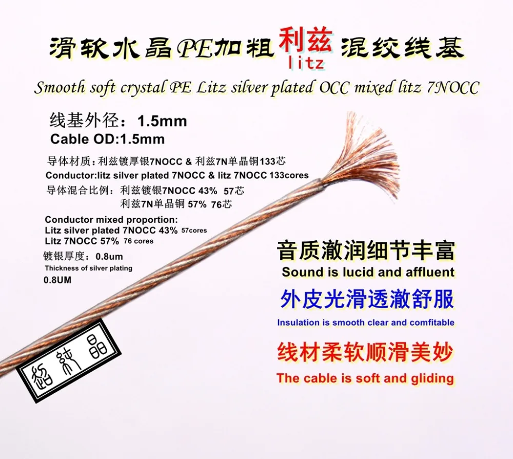 

Crystal PE litz mixed copper and silver wire base (133 core OD: 1.5mm) 6meters