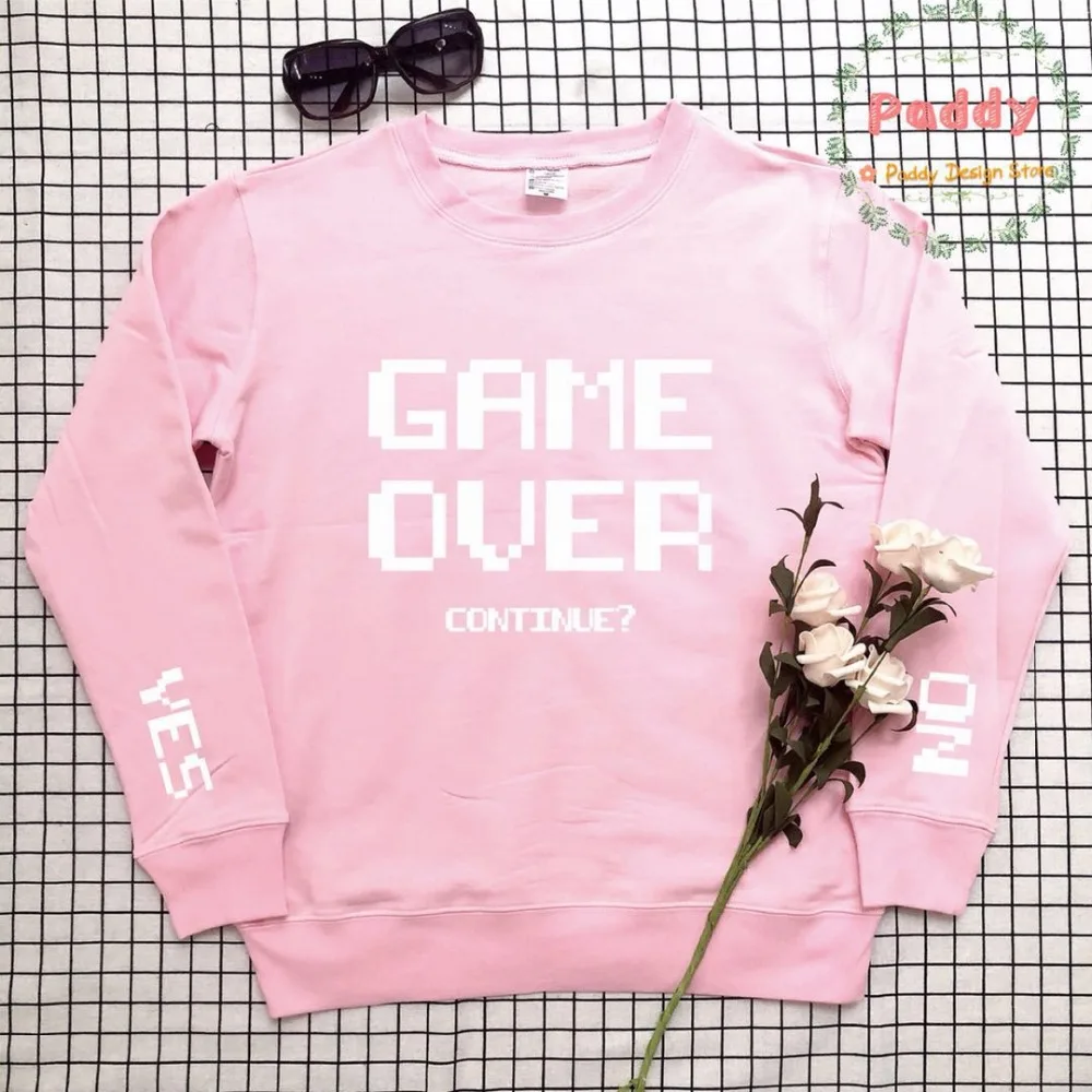 Женская толстовка с надписью Game Over модный Забавный текстовый слоган джемпер