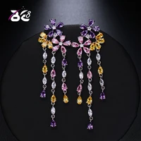 be 8 brand 2018 classic jewelry flower shape cubic zirconia long dangle drop earrings for women statement earrings gift e454
