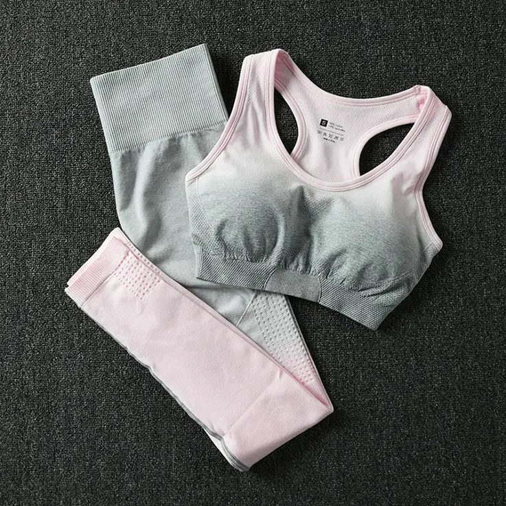 Pink Комплект для йоги, одежда для спортзала, Омбре, бесшовные леггинсы, спортивный бюстгальтер, спортивный костюм для тренировок, Женский энергетический спортивный костюм для фитнеса, одежда для активного отдыха, колготки - Цвет: Pink