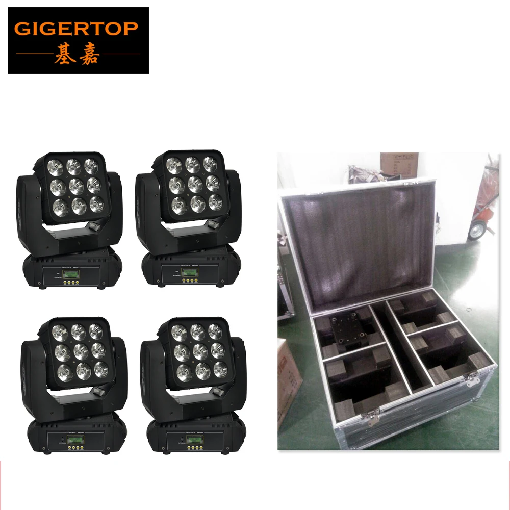 

Flight Case 4in1 Pack 9X10W RGBW 4IN1 9 Head Led Beam Moving Wash Light Audience Background Washer Light Auto/Sound active/DMX