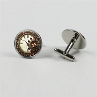 fashion handmade buttoned cuffs beautiful flower steampunk glass watch convex high quality art button cuffs jewelry