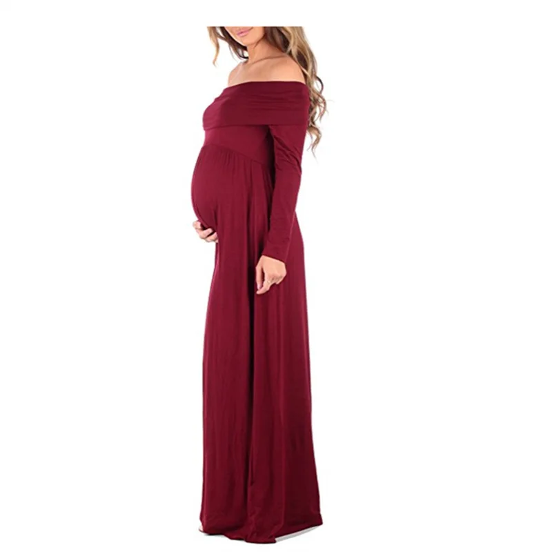 

Pregnant Long Dress Women Casual Long Sleeve Shoulderless Out Evening Party Long Maxi Maternal Pregnancy Dresses