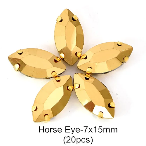 Horse eye 7x15mm Шахта золото микс 11 форм пришить Стразы Золотой Коготь Установка стекло кристалл Высокое качество пришить коготь стразы для одежды B3791 - Цвет: Horse eye 7x15mm