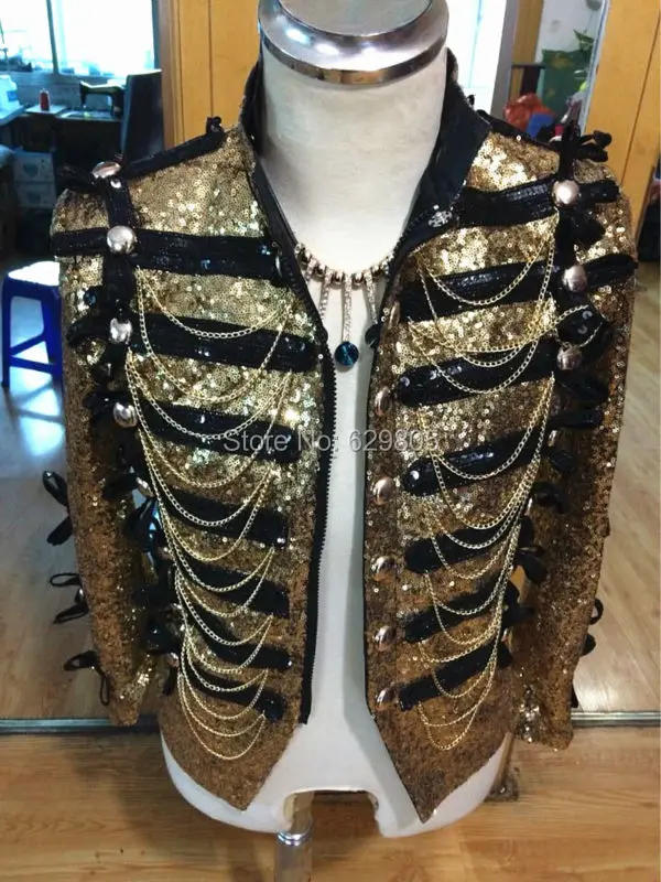 

2016 New Arrive Plus Size Glitter Gold Sequined Jacket For Men Customized Bright Blazer Male Singer Bar Costume Nightclub Outfit