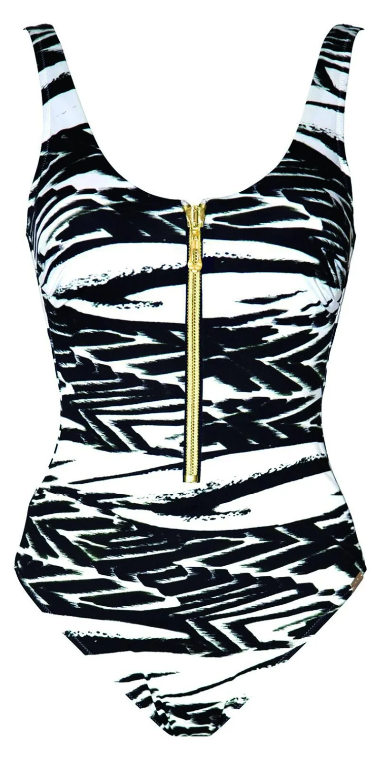 Розовый Ветер 2017 черный белый полосатый передний золотой молния цельный