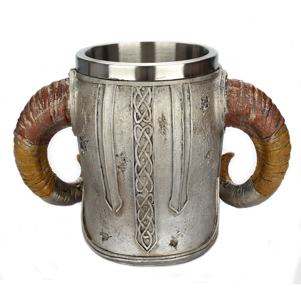 

Stainless Steel Skull Mug Viking Ram Horned Pit Lord Warrior Beer Stein Tankard Coffee Mug Tea Cup Halloween Bar Drinkware Gift