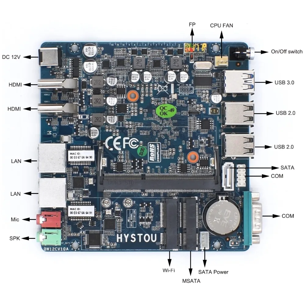 HYSTOU Intel четырехъядерный Celeron J3160 безвентиляторный мини ПК 2LAN 1RS232 Pfsense сервер маршрутизатор компьютер поддержка Windows Linux