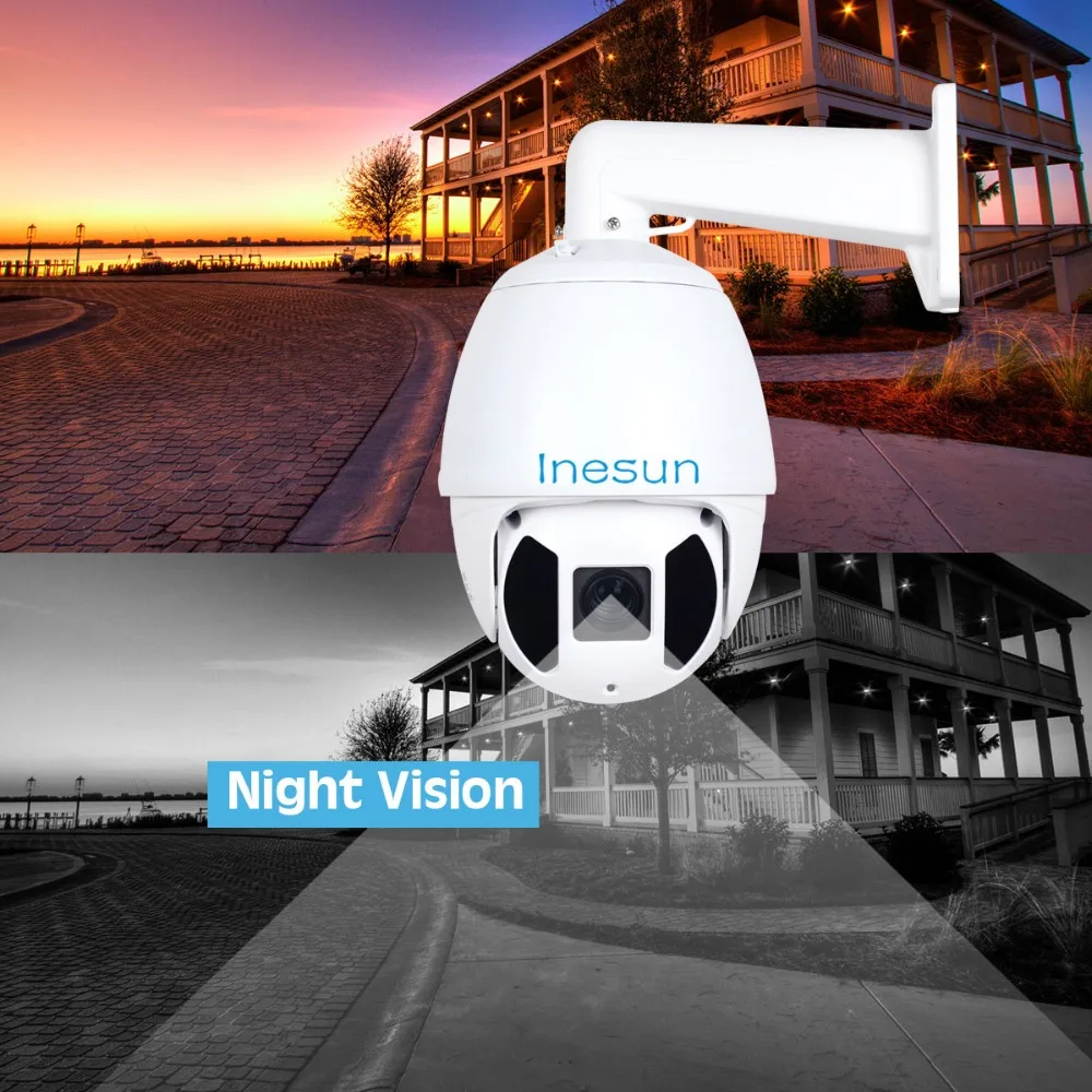Inesun 7 дюймов наружная PTZ IP камера 30X оптический зум 5MP супер HD 2592x1944