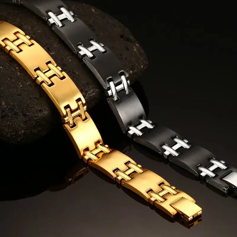 Модные черные/золотые браслеты из нержавеющей стали с магнитной терапией