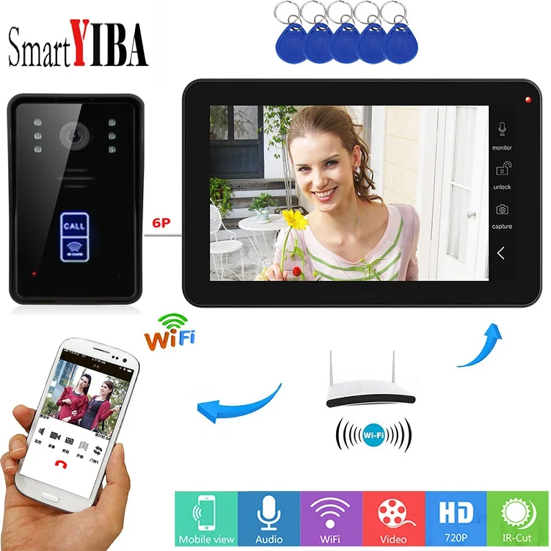 908MJID11 SmartYIBA квартира домофон " HD 1000TVL камера проводной/беспроводной Wi-Fi видео телефон двери дверной звонок Домофон комплект приложение управление - Цвет: 908MJID11