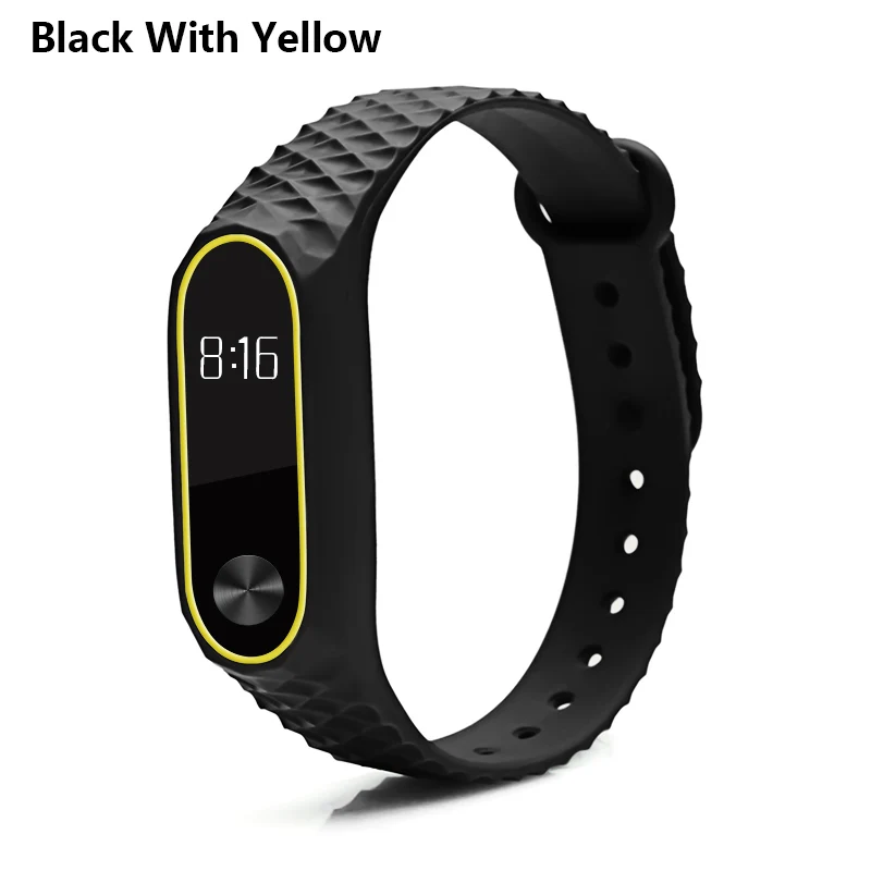 Black with yellow BOORUI mi band 2 ремешок Pulseira силиконовый mi band 2 аксессуары Алмазный ремешок на запястье анти-потеря двойной цвет сменный ремешок для часов - Цвет: Black with yellow