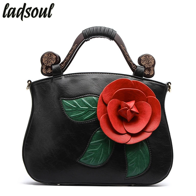 LADSOUL Высококачественная женская сумка на плечо женские кожаные сумки с цветами