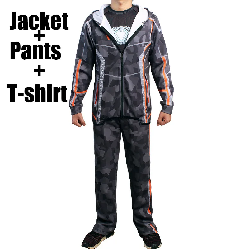 Jacket pants T-shirt Толстовка с капюшоном «Железный человек», «мстители», «Война бесконечности», карнавальный костюм, камуфляжный Костюм Тони Старка для мужчин и женщин, костюм на Хэллоуин, одежда - Цвет: Jacket pants T-shirt