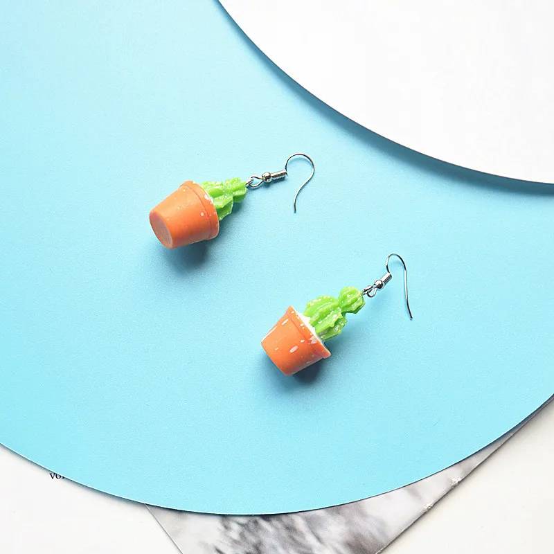 Korean Harajuku Cartoon Potted Earrings Resin Lovely Flowerpot Jewelry Summer Holiday Party Gift Cactus | Украшения и аксессуары