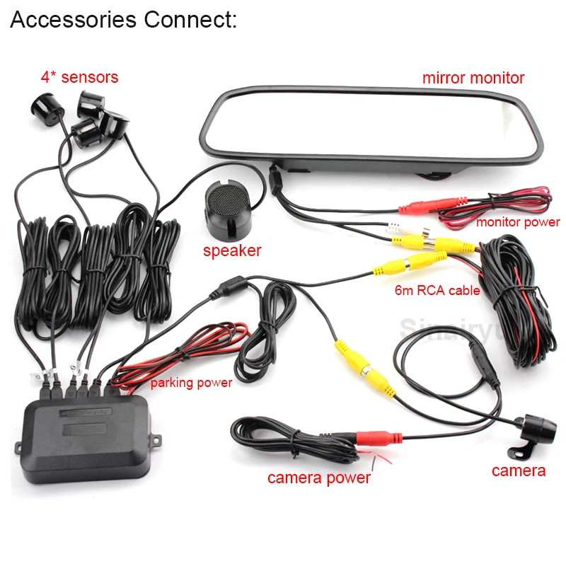 3in1 Dual Core Car Video Parking Sensor Visible Radar Assistance Monitor + Rear View Camera 4.3&quot TFT Mirror |
