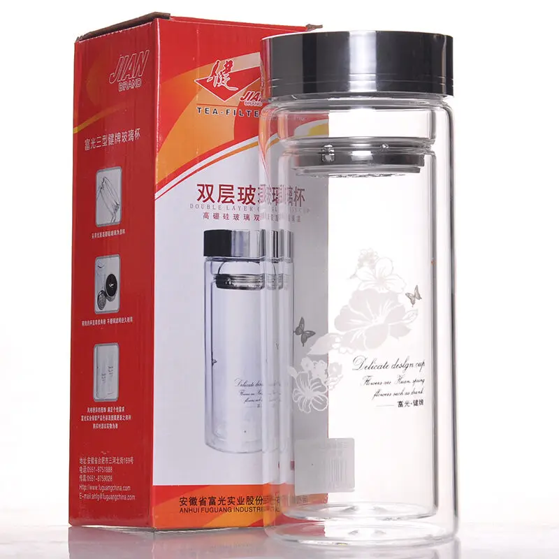 Ясно Стекло пить бутылка воды с Чай Infuser Фильтр Кофе стакан кружка двойной Слои