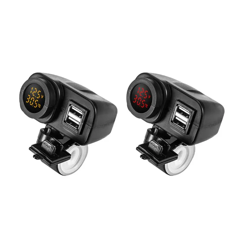 

2019 Motorcycle Dual USB Charger Voltmeter Thermometer for Cell Phones/Tablets/GPS