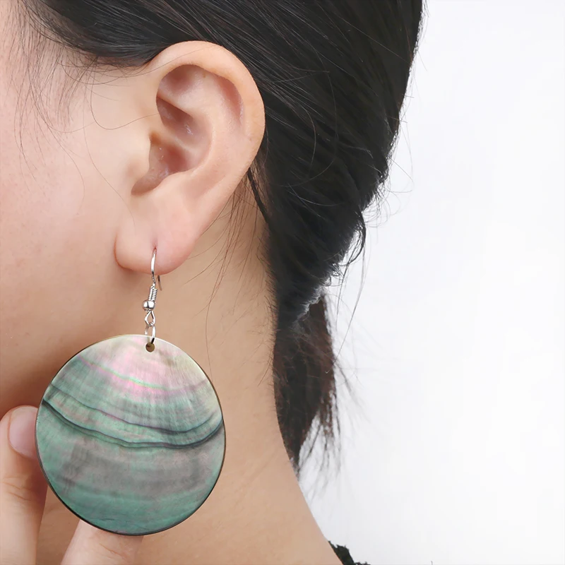 Серьги из Натуральной Черной ракушки модные геометрические круглые цветные