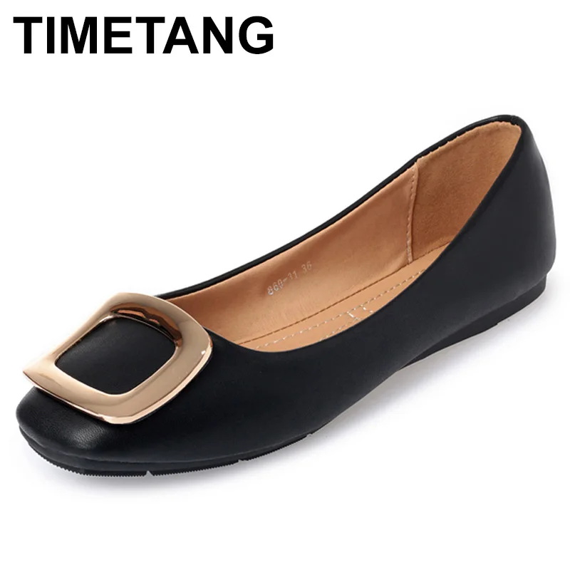 

TIMETANGLady soft sole Flats casual Shoes for drive pregnant woman boat shoes Women Spring summer Shoes square toe35-41metalE620