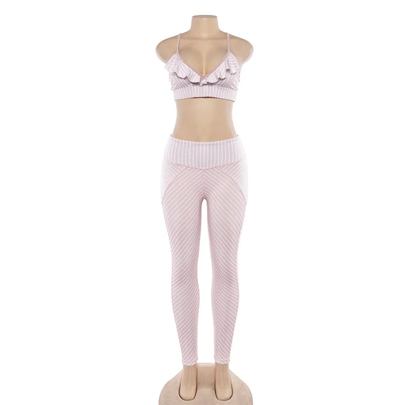 Zmvkgsoa Womens Tracksuit Fitness Suits Workout Bra Top And Legging Pants 2 Piece Set Female Striped Sexy Women Clothing Y11200 | Женская