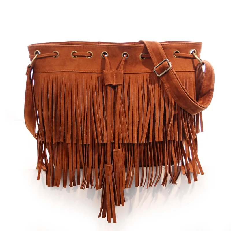 Винтажная сумка с кисточками со шнурками замшевая кожаная сумка-мессенджер для