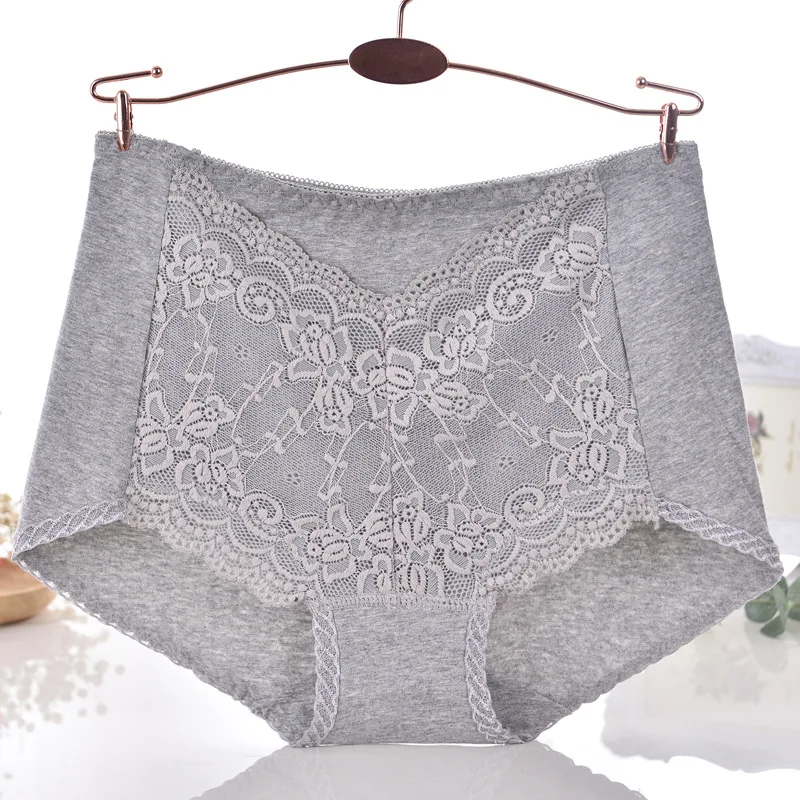 Женские хлопковые кружевные бесшовные трусы со средней Талией большого размера