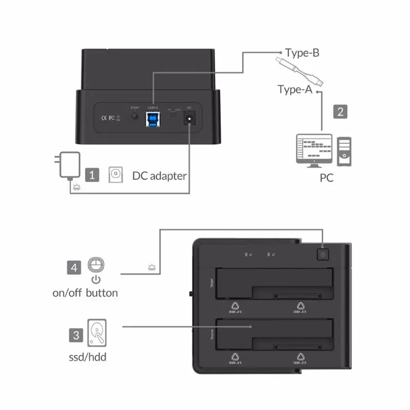 Orico 6628Us3-C 3,5 дюймов двойной отсек Usb 3,0 для Sata Hdd Ssd чехол док-станция жесткий диск инструмент Бесплатный Дубликатор 16 ТБ с Offli