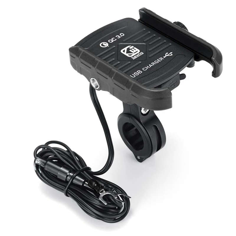 Black Алюминиевый QC3.0 IP66 водонепроницаемый держатель для телефона мотоцикла с USB зарядным устройством Moto Handlebar кронштейн Подставка для 3-7,0 дюймов мобильного телефона - Цвет: Black