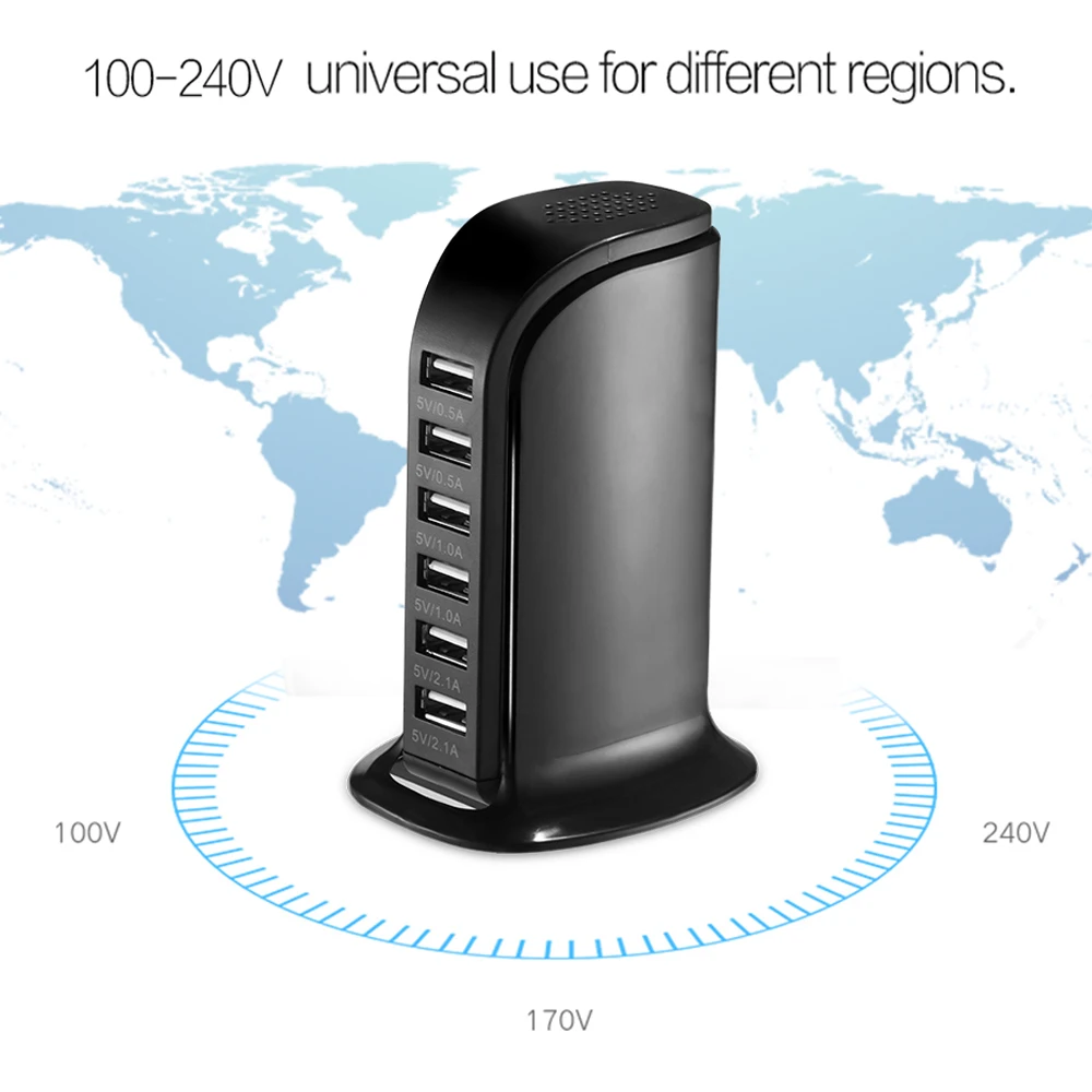 Зарядное устройство для телефона 6 USB выход 6A зарядное дорожный адаптер питания