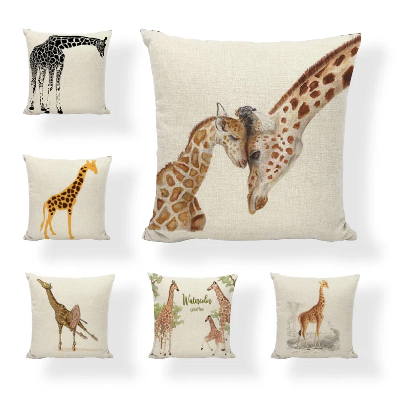 

Hot Sale Linen Pillow Cover Giraffe Growing Up Balloon Cushion Cover Home Sofa Office Bedroom Decorative Pillow Case 45x45 CM