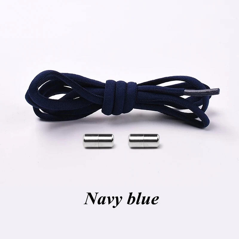 Navy blue 1 пара эластичных шнурков для обуви без завязок, круглые фиксирующие эластичные шнурки для детей и взрослых, кроссовки для бега, шнурки для ленивых шнурков, 19 цветов - Цвет: Navy blue