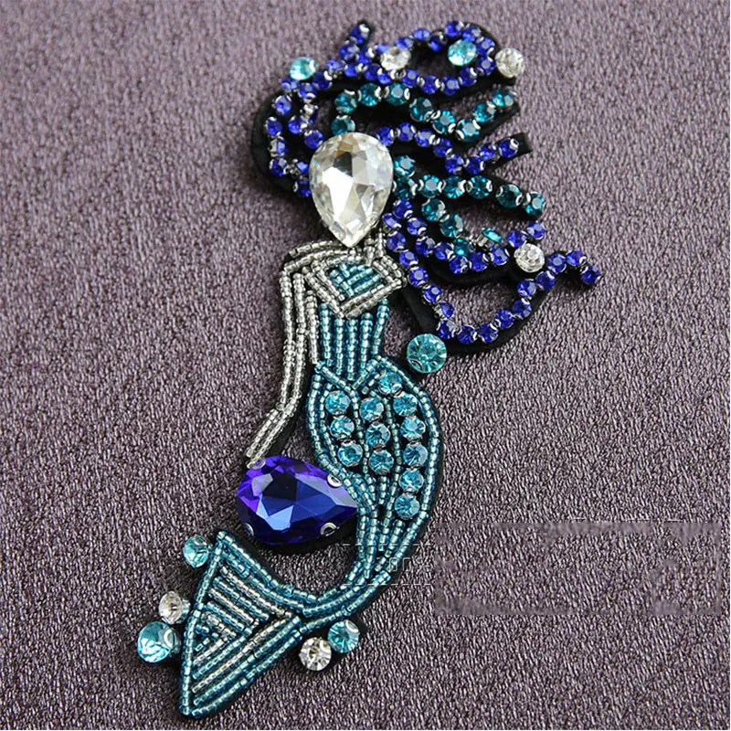 Mermaid Дизайнерский Уникальный дизайн Русалка пчела птица бисером блесток Стразы Вышивка Патчи для одежды одежда Аппликации значок в полоску - Цвет: Mermaid