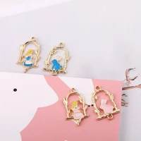 10pcs enamel alice rabbit in wonderland flower girls charms connectors alloy bracelet pendant korean jewelry accessories yz034