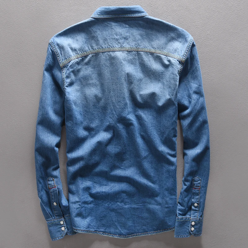 2016 новое поступление Осенняя 100% хлопковая джинсовая рубашка мужские рубашки с