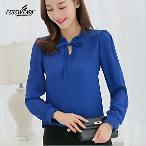 168RX-royal blue Осень, Женская белая рубашка с длинным рукавом, черная рубашка, Корейская женская одежда, уличная обтягивающая шифоновая блузка, элегантные женские топы - Цвет: 168RX-royal blue