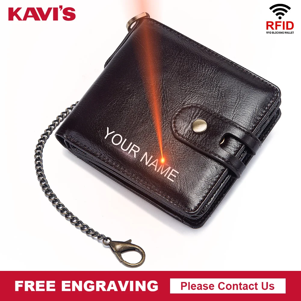 KAVIS RFID Бесплатная гравировка подлинный кошелек для мужчин с карманом монет
