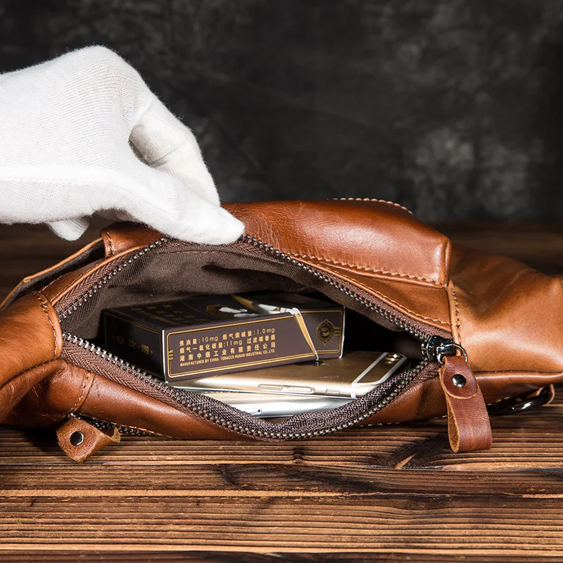 Мужской однослойный рюкзак из натуральной кожи винтажный трендовый с